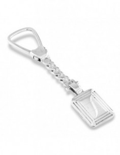 Portachiavi Argento Rodiato Piastra Bordi Incisi [129cefc7]
