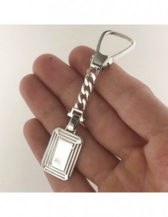 Portachiavi Argento Rodiato Piastra Bordi Incisi [129cefc7] 2
