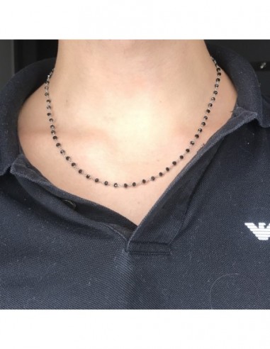 Collana Argento Rodiato Rosario Sfere Nere Sfaccettate [4fa46310]