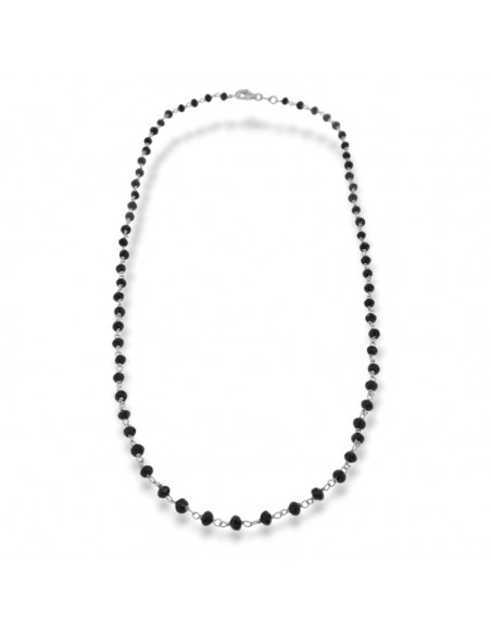 Collana Argento Rodiato Rosario Sfere Nere Sfaccettate [9682201d]