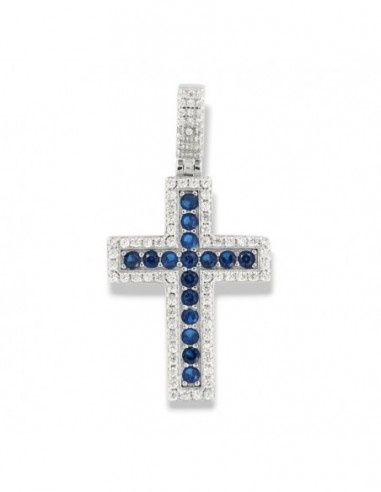Ciondolo Argento Rodiato Croce Zirconi Blu Bianchi [61e23828]