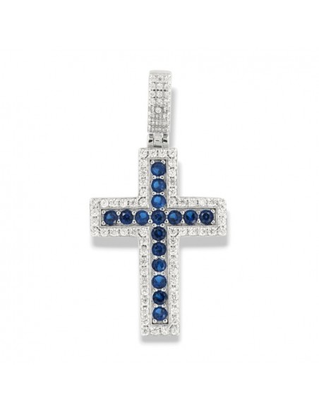 Ciondolo Argento Rodiato Croce Zirconi Blu Bianchi [61e23828]
