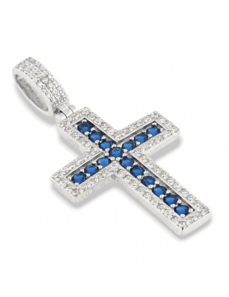 Ciondolo Argento Rodiato Croce Zirconi Blu Bianchi [e0ef1970]