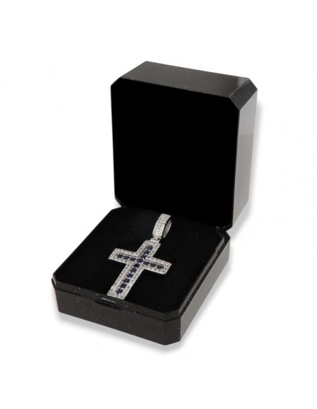 Ciondolo Argento Rodiato Croce Zirconi Blu Bianchi [52a29f6a]