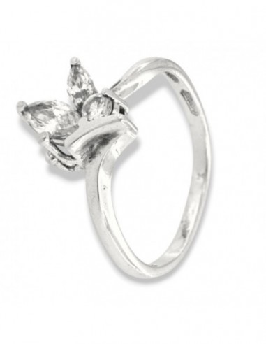 Anello Argento Rodiato Zirconi Navette Tondo [9bedd8aa]
