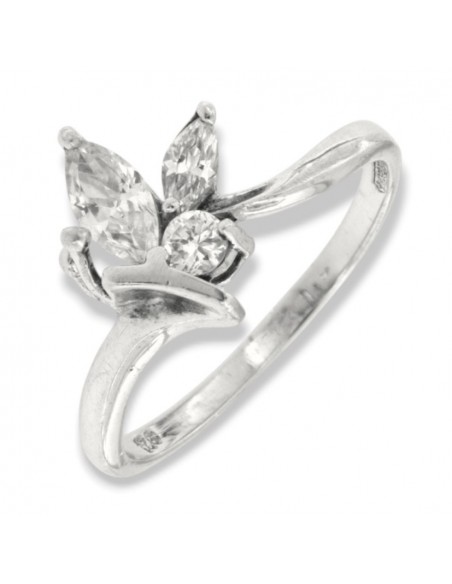 Anello Argento Rodiato Zirconi Navette Tondo [0e8f3498]