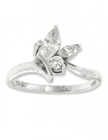 Anello Argento Rodiato Zirconi Navette Tondo [65e4f18f]