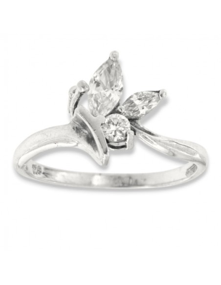 Anello Argento Rodiato Zirconi Navette Tondo [65e4f18f]