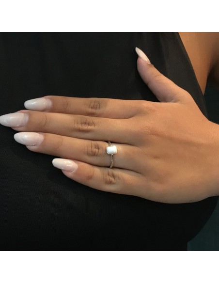 Anello Argento Rodiato Opale Bianco [d26ca38d]