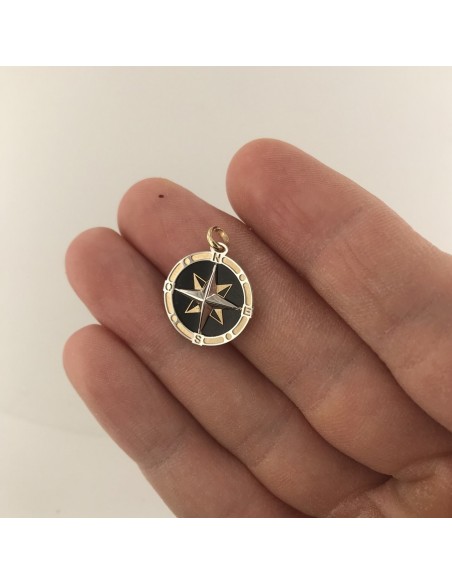 Ciondolo Oro Bianco E Oro Giallo Rosa Dei Venti Nera [d85369ba]