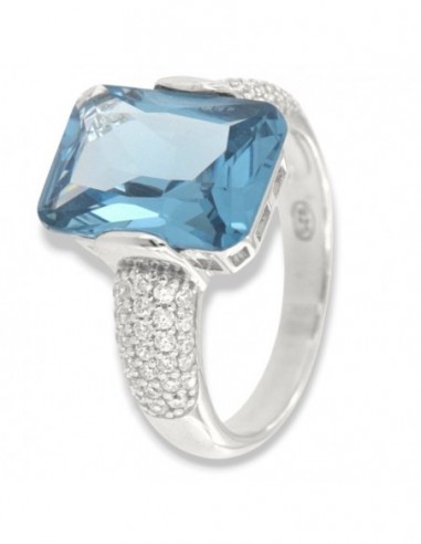 Anello Argento Rodiato Zircone Celeste 14x10MM [11b365e5]