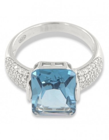 Anello Argento Rodiato Zircone Celeste 14x10MM [acbe49a1]