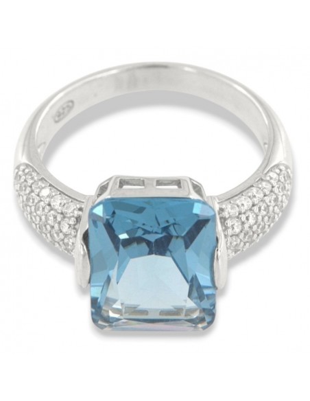 Anello Argento Rodiato Zircone Celeste 14x10MM [acbe49a1]