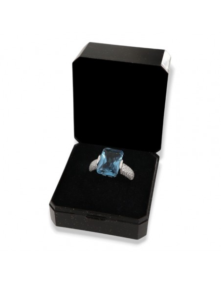 Anello Argento Rodiato Zircone Celeste 14x10MM [1ba388a5]