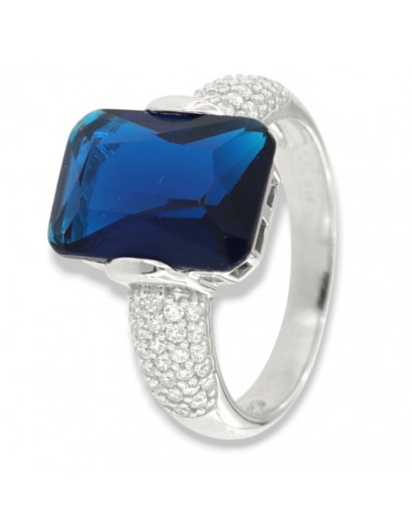 Anello Argento Rodiato Zircone Blu 14x10MM [1ef4b106]
