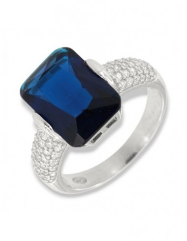 Anello Argento Rodiato Zircone Blu 14x10MM [d3359e62]