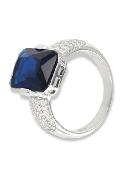 Anello Argento Rodiato Zircone Blu 14x10MM [d665d97c]