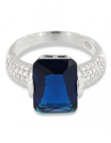 Anello Argento Rodiato Zircone Blu 14x10MM [b85e5b75]