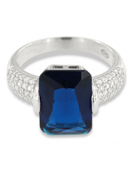 Anello Argento Rodiato Zircone Blu 14x10MM [b85e5b75]