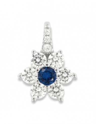 Ciondolo Argento Rodiato Principessa Fiore Zircone Blu Centrale [60b09578]
