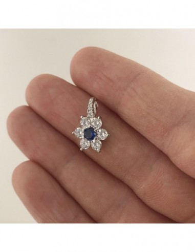 Ciondolo Argento Rodiato Principessa Fiore Zircone Blu Centrale [d5d52cb7]