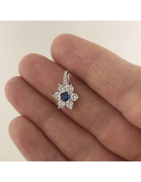 Ciondolo Argento Rodiato Principessa Fiore Zircone Blu Centrale [d5d52cb7]
