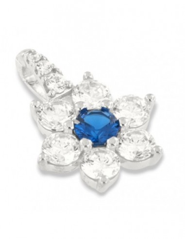 Ciondolo Argento Rodiato Principessa Fiore Zircone Blu Centrale [62c8edb3]