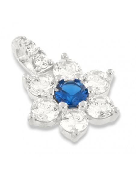 Ciondolo Argento Rodiato Principessa Fiore Zircone Blu Centrale [62c8edb3]