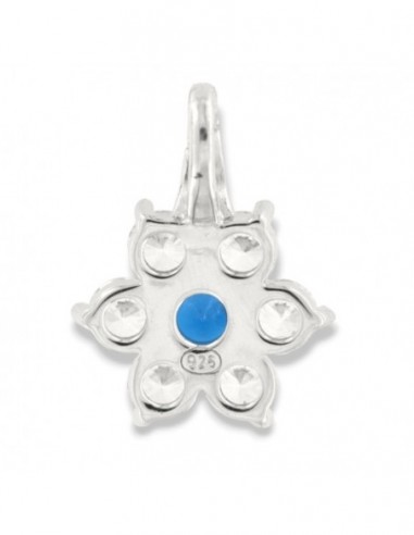 Ciondolo Argento Rodiato Principessa Fiore Zircone Blu Centrale [6798aaad]