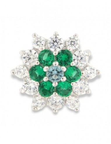 Ciondolo Argento Rodiato Fiore Zirconi Verdi Bianchi [0e8b1771]