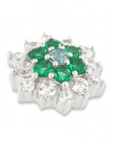 Ciondolo Argento Rodiato Fiore Zirconi Verdi Bianchi [6c915cb0]