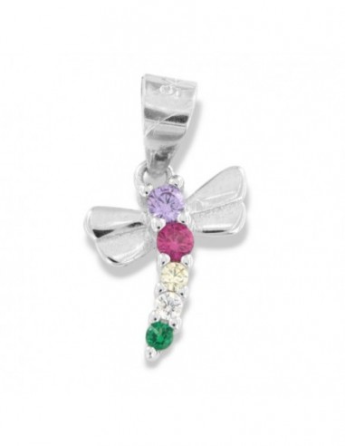 Ciondolo Argento Rodiato Libellula Zirconi Colorati [ed29be1f]