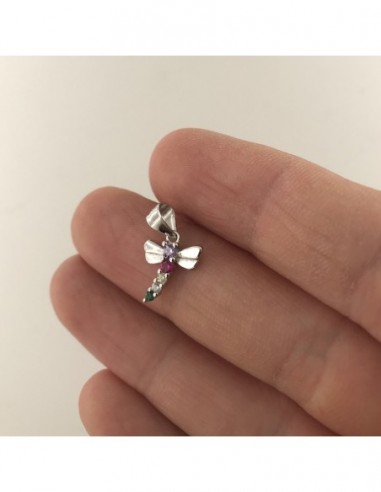 Ciondolo Argento Rodiato Libellula Zirconi Colorati [448ce3cb]
