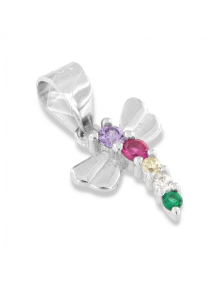 Ciondolo Argento Rodiato Libellula Zirconi Colorati [f39122cf]
