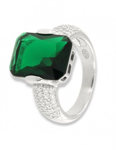 Anello Argento Rodiato Zircone Verde 14x10MM [a520a384]