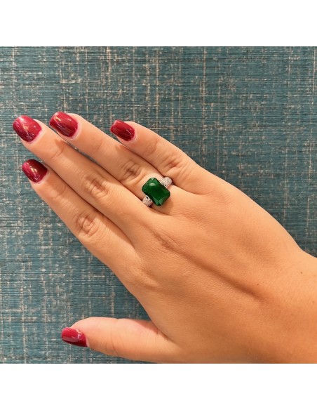 Anello Argento Rodiato Zircone Verde 14x10MM [ed8e09d5]