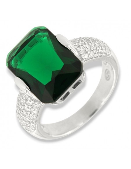 Anello Argento Rodiato Zircone Verde 14x10MM [5a93c8d1]