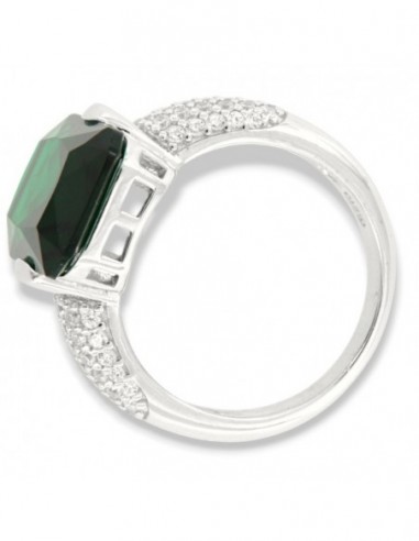 Anello Argento Rodiato Zircone Verde 14x10MM [e8de4ecb]