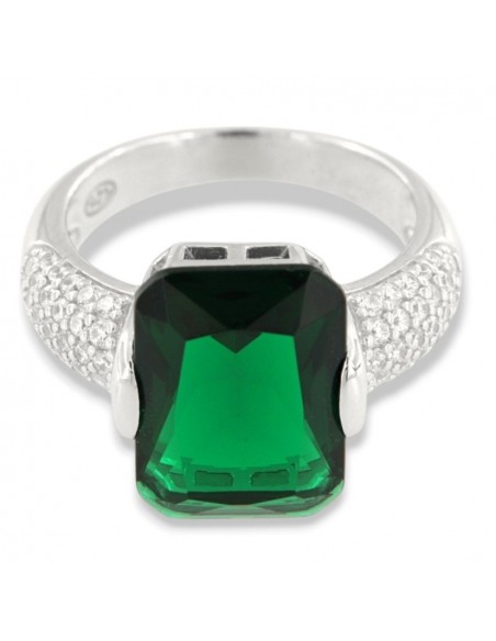 Anello Argento Rodiato Zircone Verde 14x10MM [31f80dc6]