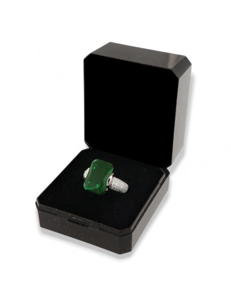 Anello Argento Rodiato Zircone Verde 14x10MM [86e5ccc2]