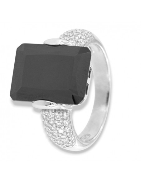 Anello Argento Rodiato Zircone Nero 14x10MM [752869d0]