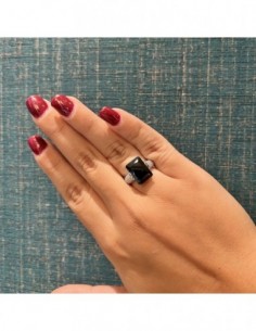 Anello Argento Rodiato Zircone Nero 14x10MM [752869d0] 2