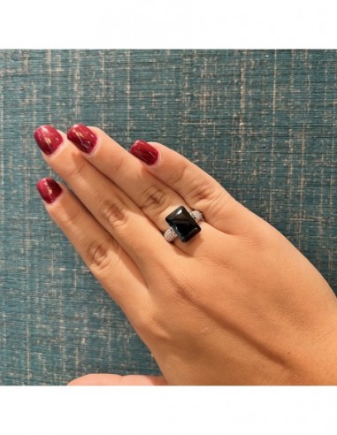 Anello Argento Rodiato Zircone Nero 14x10MM [541eeabb]