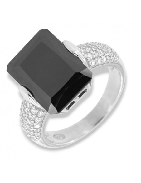 Anello Argento Rodiato Zircone Nero 14x10MM [e3032bbf]