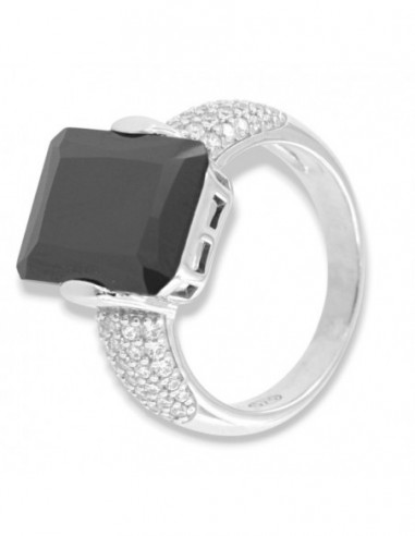 Anello Argento Rodiato Zircone Nero 14x10MM [e6536ca1]