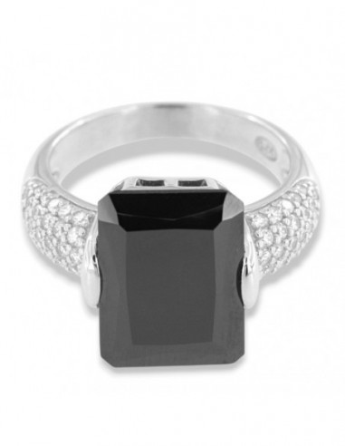 Anello Argento Rodiato Zircone Nero 14x10MM [8868eea8]