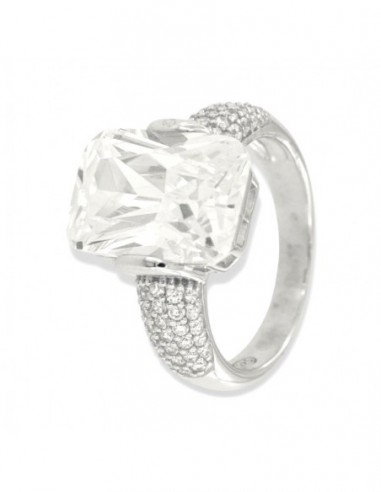 Anello Argento Rodiato Zircone Bianco 14x10MM [7a6fbd33]