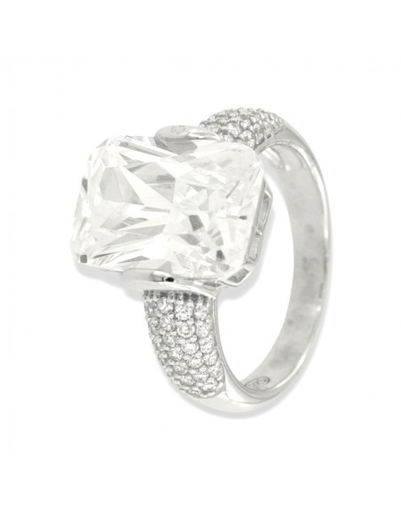 Anello Argento Rodiato Zircone Bianco 14x10MM [7a6fbd33]