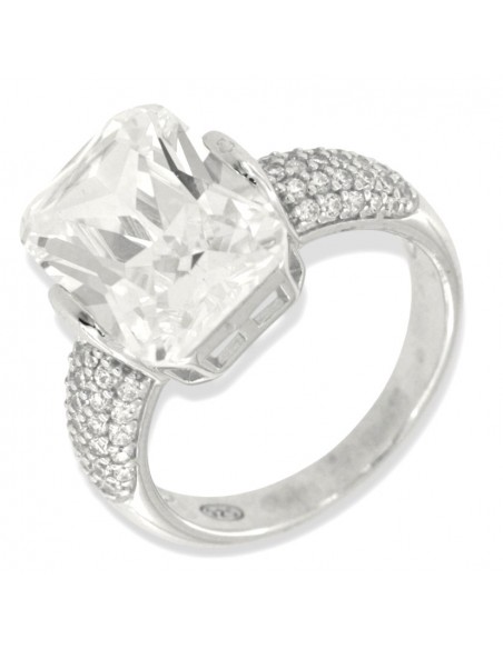 Anello Argento Rodiato Zircone Bianco 14x10MM [f7e3396b]