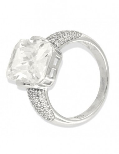 Anello Argento Rodiato Zircone Bianco 14x10MM [f2b37e75]